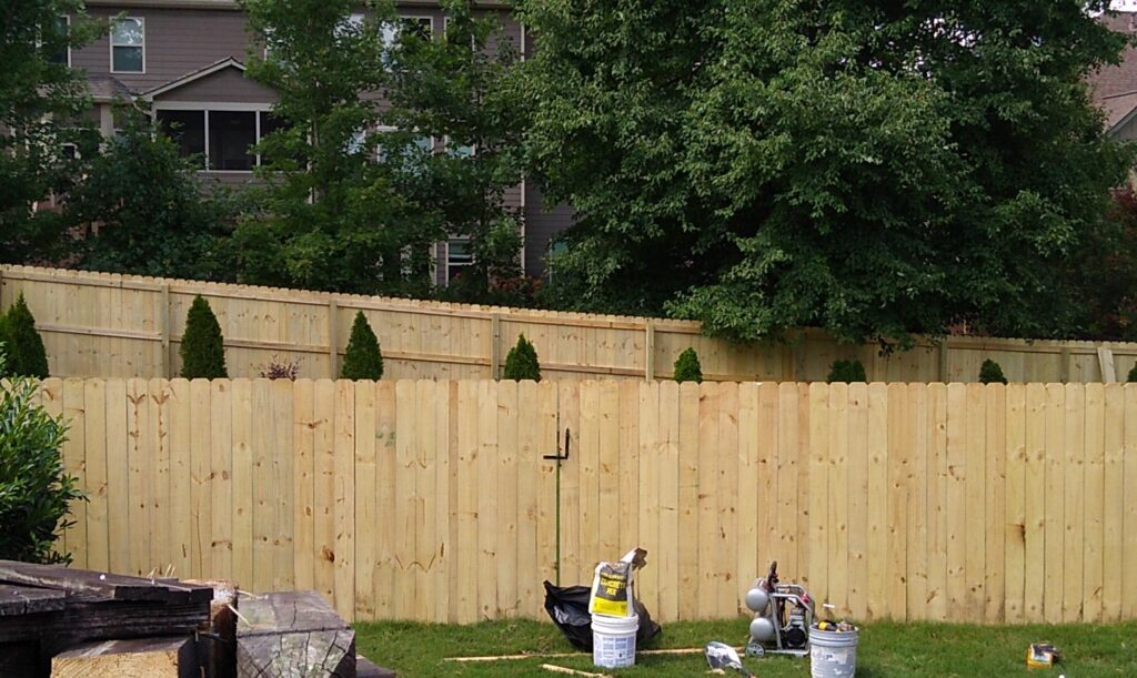 Finished Wood fence installation with secure and attractive design in Atlanta Metro Area, GA.
